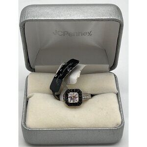 Brilliant Facets Silver Ring With Swarovski Zirconia & Black Accents Size 7